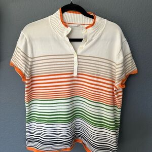 Liz Claiborne Golf‎ Striped Short Sleeve Half Button Knit Top Size x1